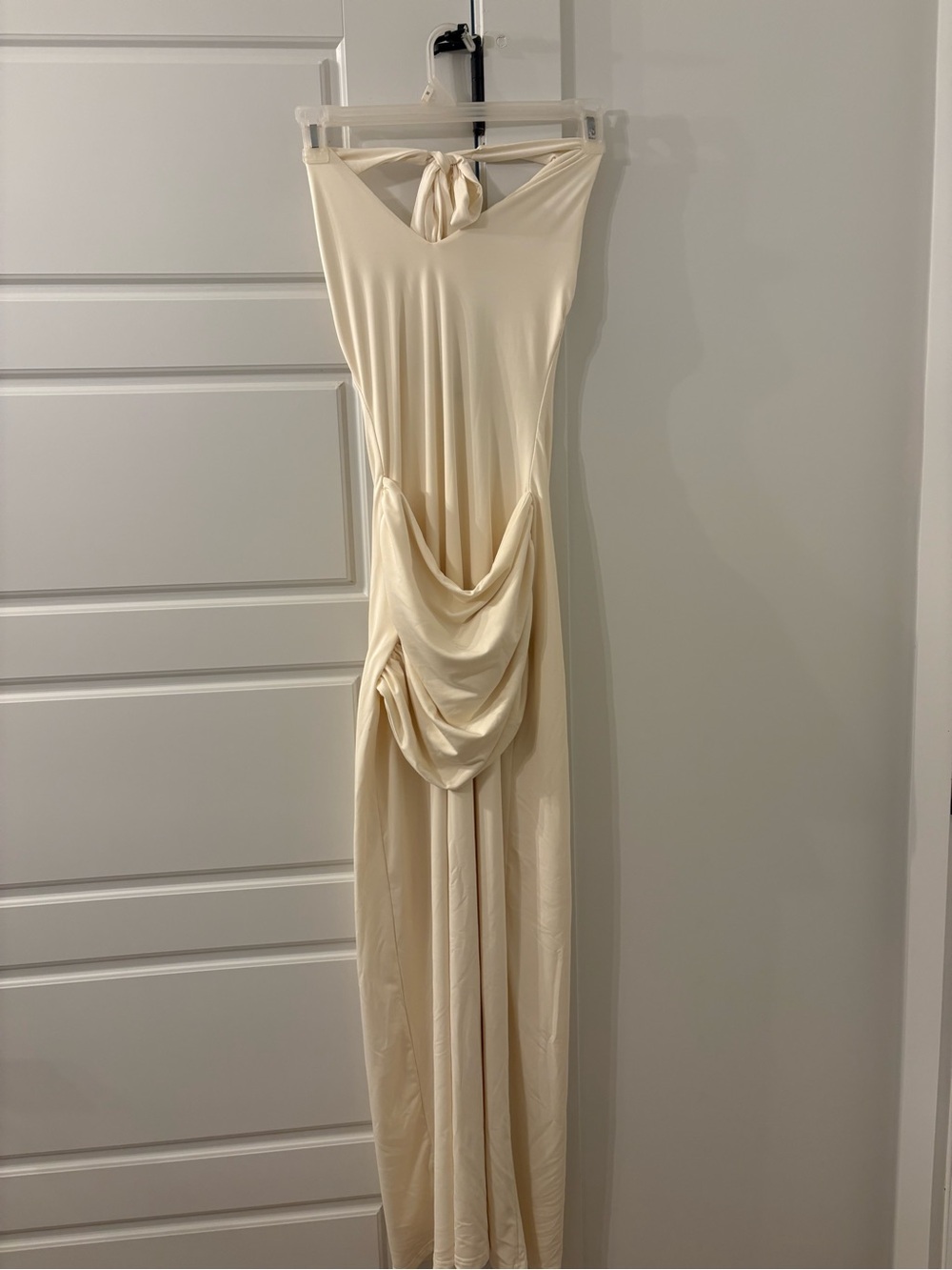 Peppermayo Cream Halter Draped Maxi Dress